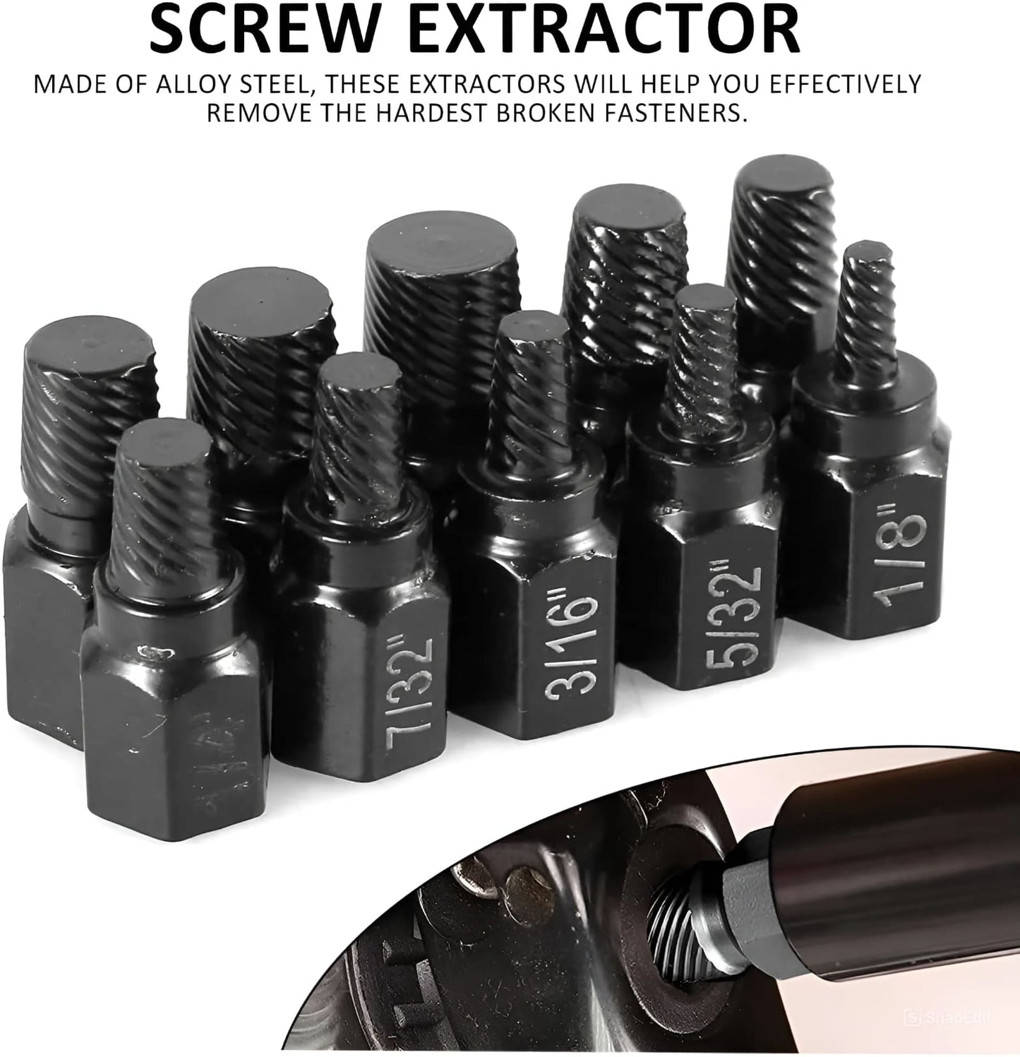 CozyCraft™ 13 Pcs 3.2-10.3mm Hex Head Multi-Spline Screw Extractor Set